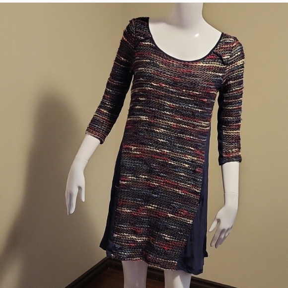 Anthropologie Maeve Blue Multicolored Knit Boucle Textured Tweed Dress - Picture 3 of 8
